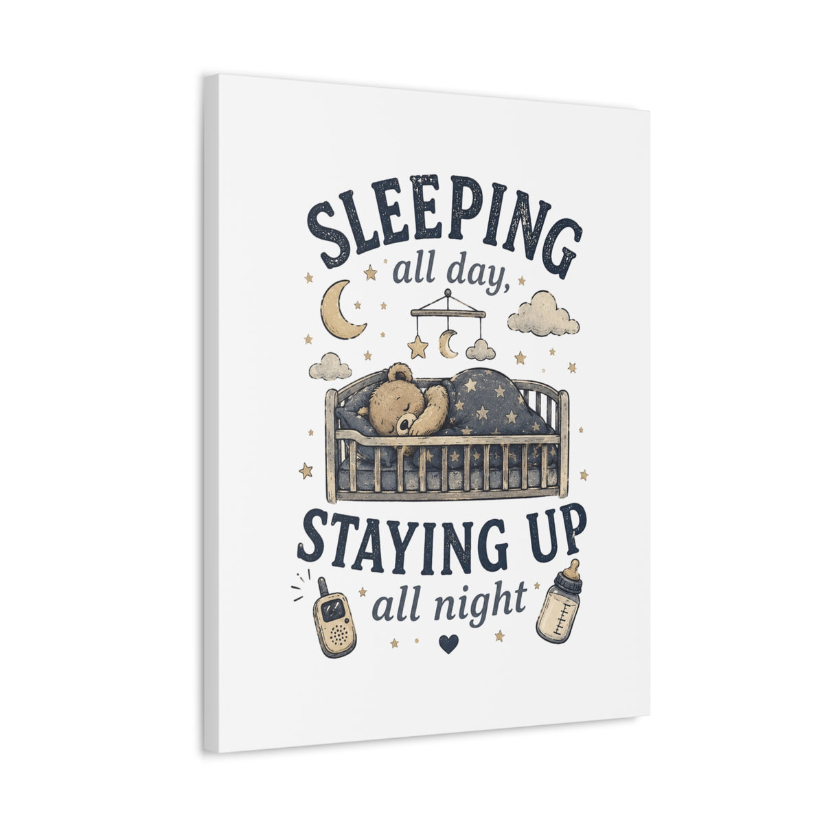 Sleeping All Day Staying Up All Night Nursery Canvas, Pop Punk Baby Nursery Decor, Millennial Nursery Wall Art, Stretched Canvas