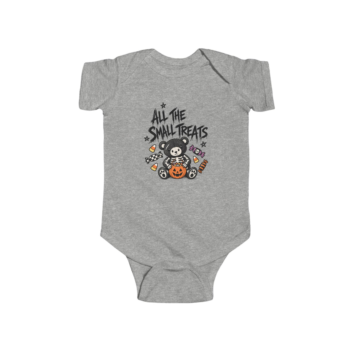 All the Small Treats Baby Onesie, Pop Punk Halloween Baby Outfit, Skeleton Teddy Bear Bodysuit, Emo Baby Gift