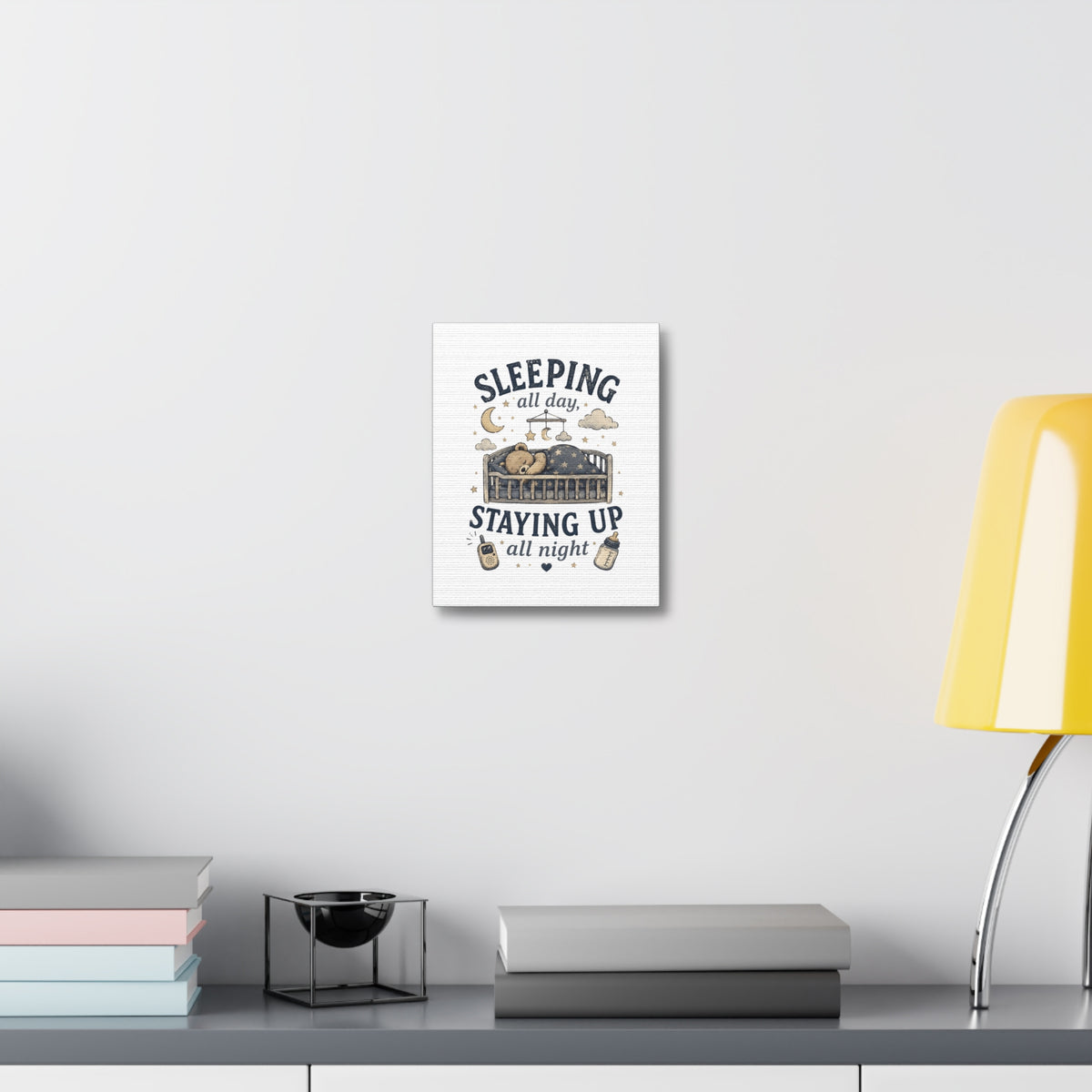 Sleeping All Day Staying Up All Night Nursery Canvas, Pop Punk Baby Nursery Decor, Millennial Nursery Wall Art, Stretched Canvas