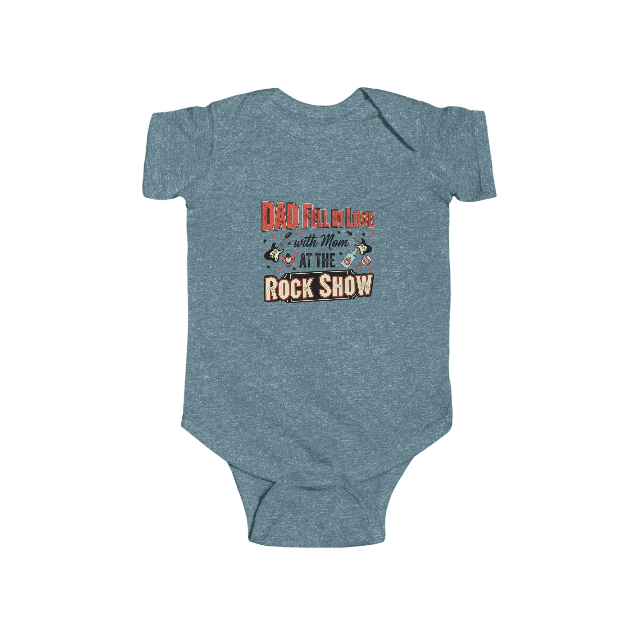 Dad Fell in Love at the Rock Show Baby Onesie | Emo Pop Punk Infant Bodysuit | Millennial Parent Gift