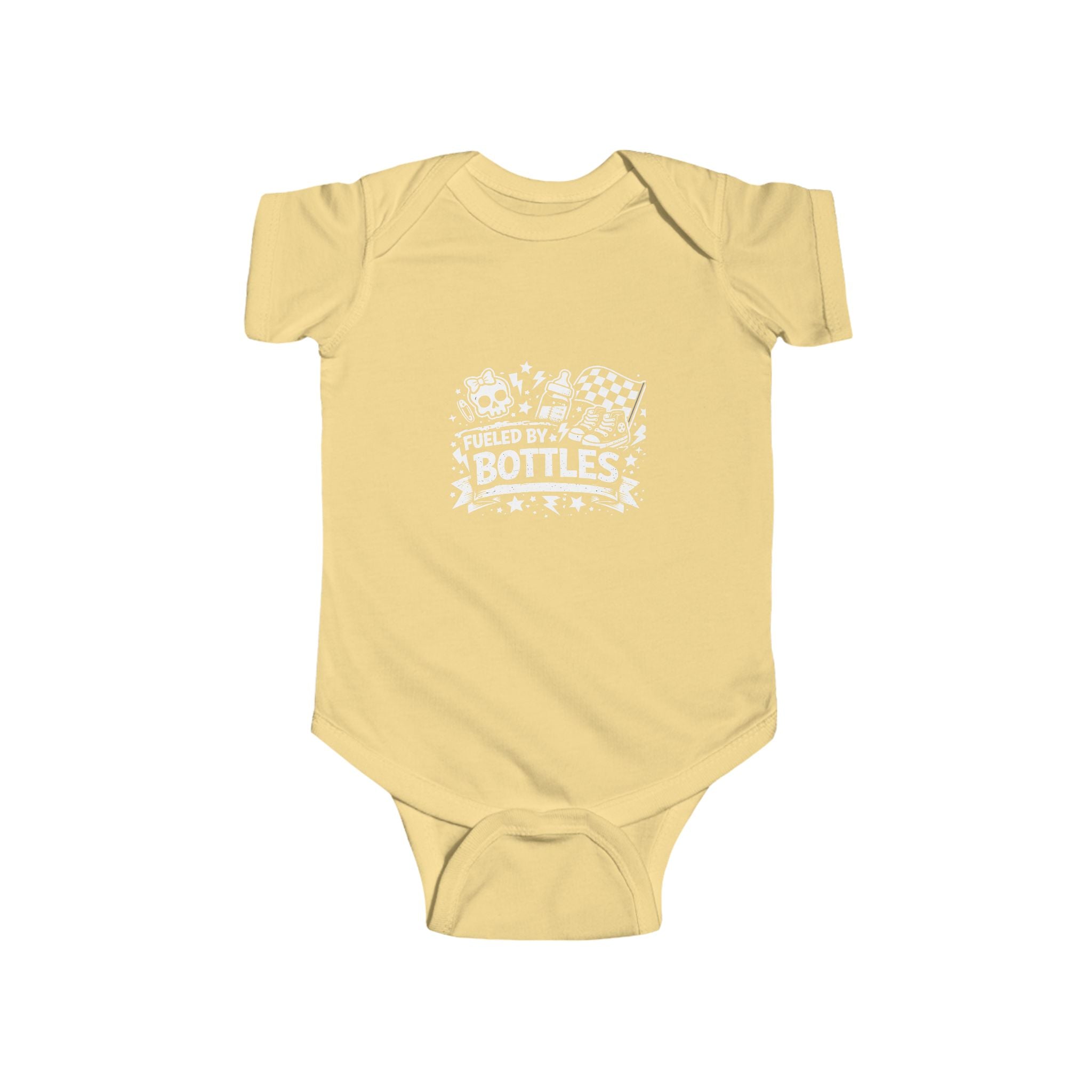 Fueled by Bottles Baby Onesie | Pop Punk Inspired Funny Infant Bodysuit | Millennial Parent Gift