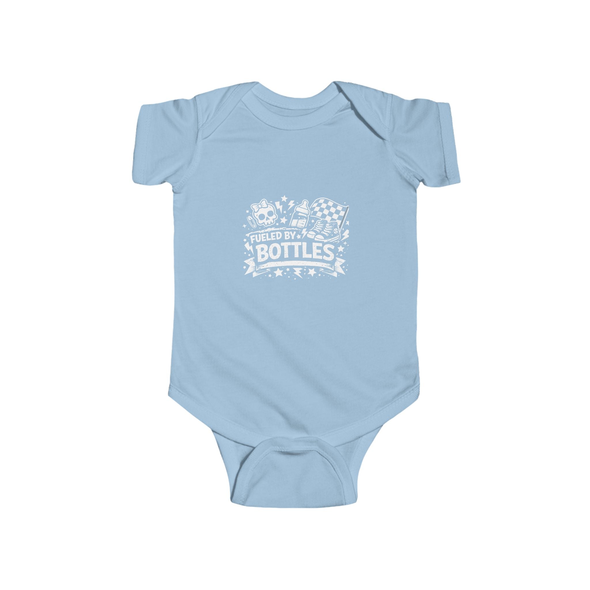 Fueled by Bottles Baby Onesie | Pop Punk Inspired Funny Infant Bodysuit | Millennial Parent Gift