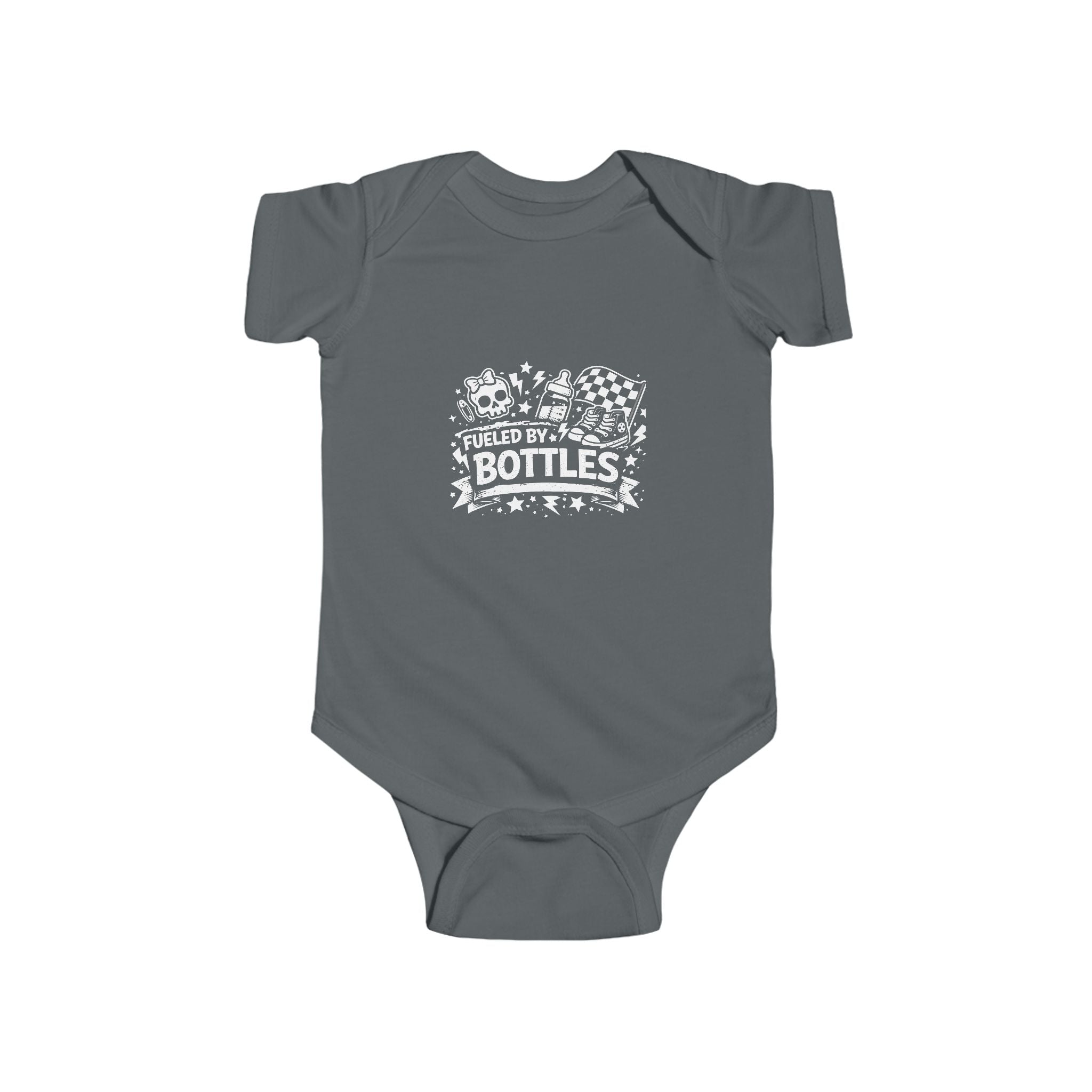 Fueled by Bottles Baby Onesie | Pop Punk Inspired Funny Infant Bodysuit | Millennial Parent Gift