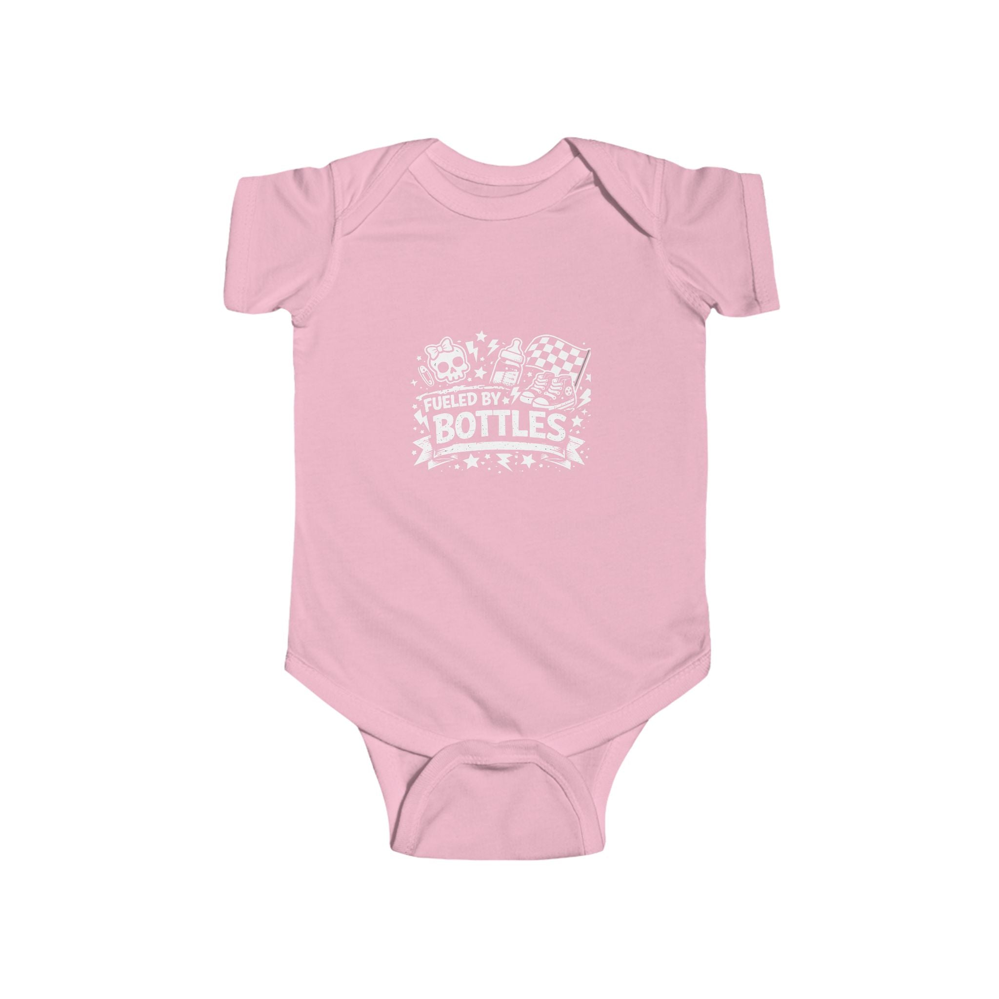Fueled by Bottles Baby Onesie | Pop Punk Inspired Funny Infant Bodysuit | Millennial Parent Gift