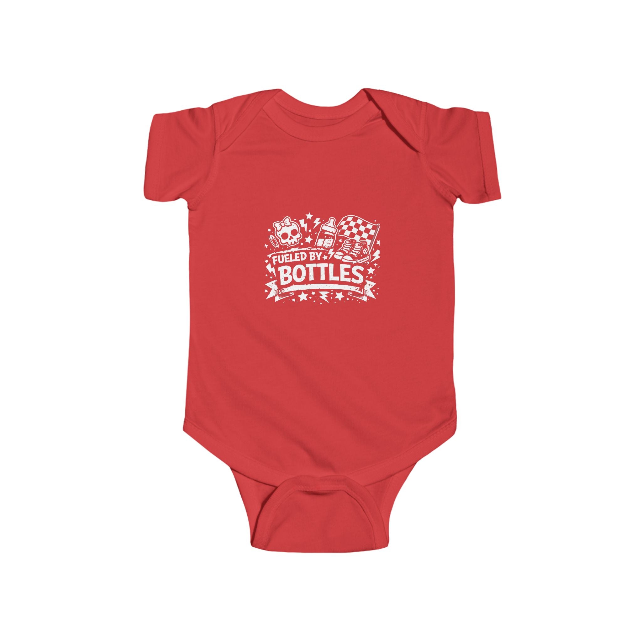 Fueled by Bottles Baby Onesie | Pop Punk Inspired Funny Infant Bodysuit | Millennial Parent Gift