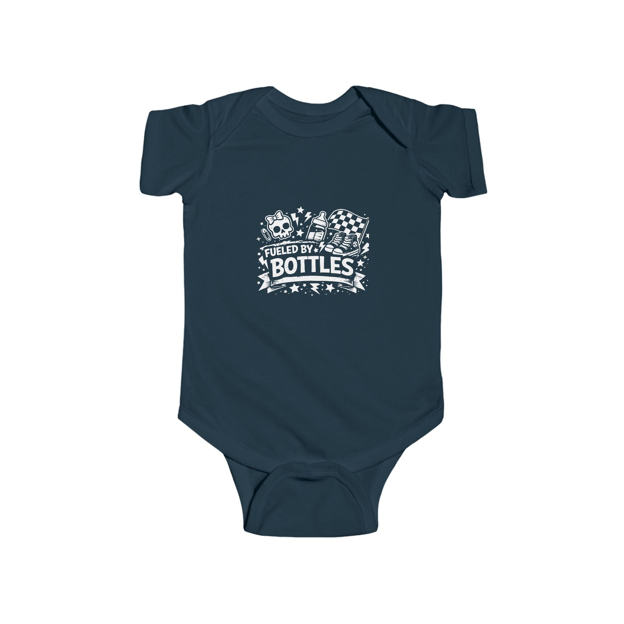 Fueled by Bottles Baby Onesie | Pop Punk Inspired Funny Infant Bodysuit | Millennial Parent Gift