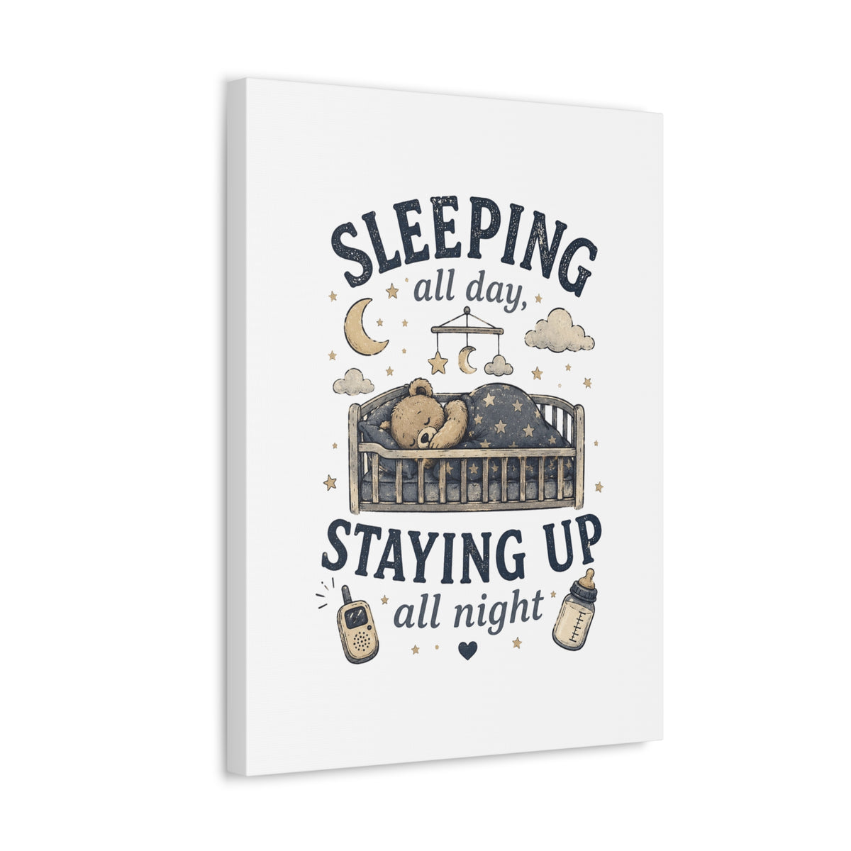 Sleeping All Day Staying Up All Night Nursery Canvas, Pop Punk Baby Nursery Decor, Millennial Nursery Wall Art, Stretched Canvas