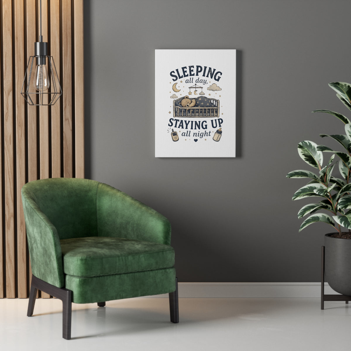 Sleeping All Day Staying Up All Night Nursery Canvas, Pop Punk Baby Nursery Decor, Millennial Nursery Wall Art, Stretched Canvas