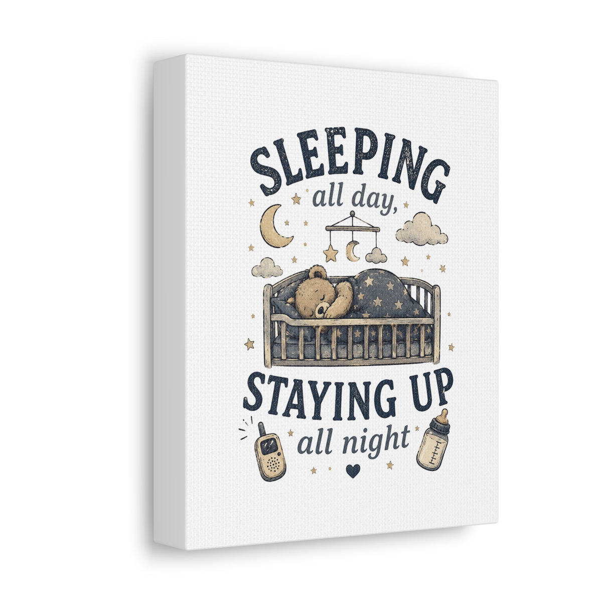 Sleeping All Day Staying Up All Night Nursery Canvas, Pop Punk Baby Nursery Decor, Millennial Nursery Wall Art, Stretched Canvas