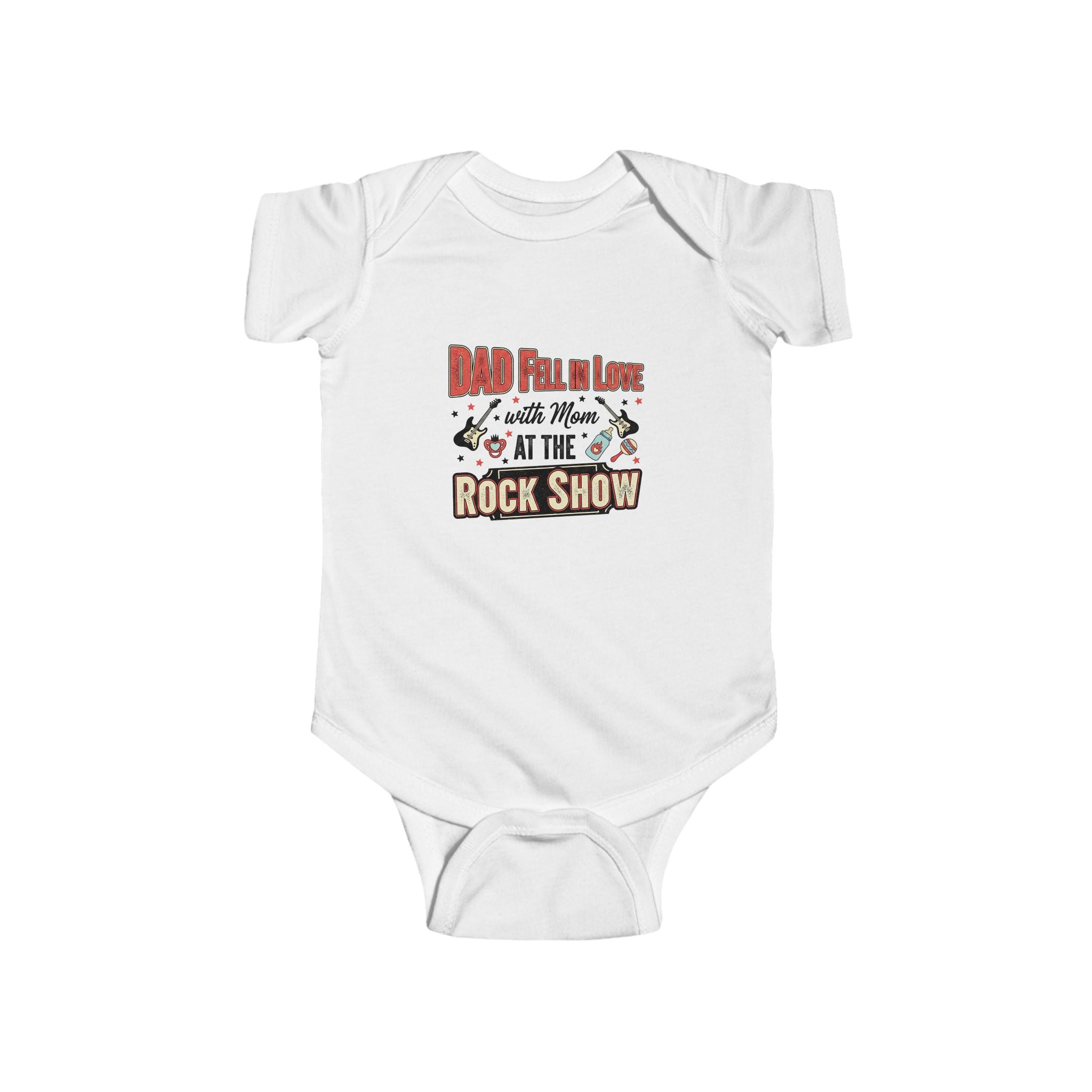 Dad Fell in Love at the Rock Show Baby Onesie | Emo Pop Punk Infant Bodysuit | Millennial Parent Gift