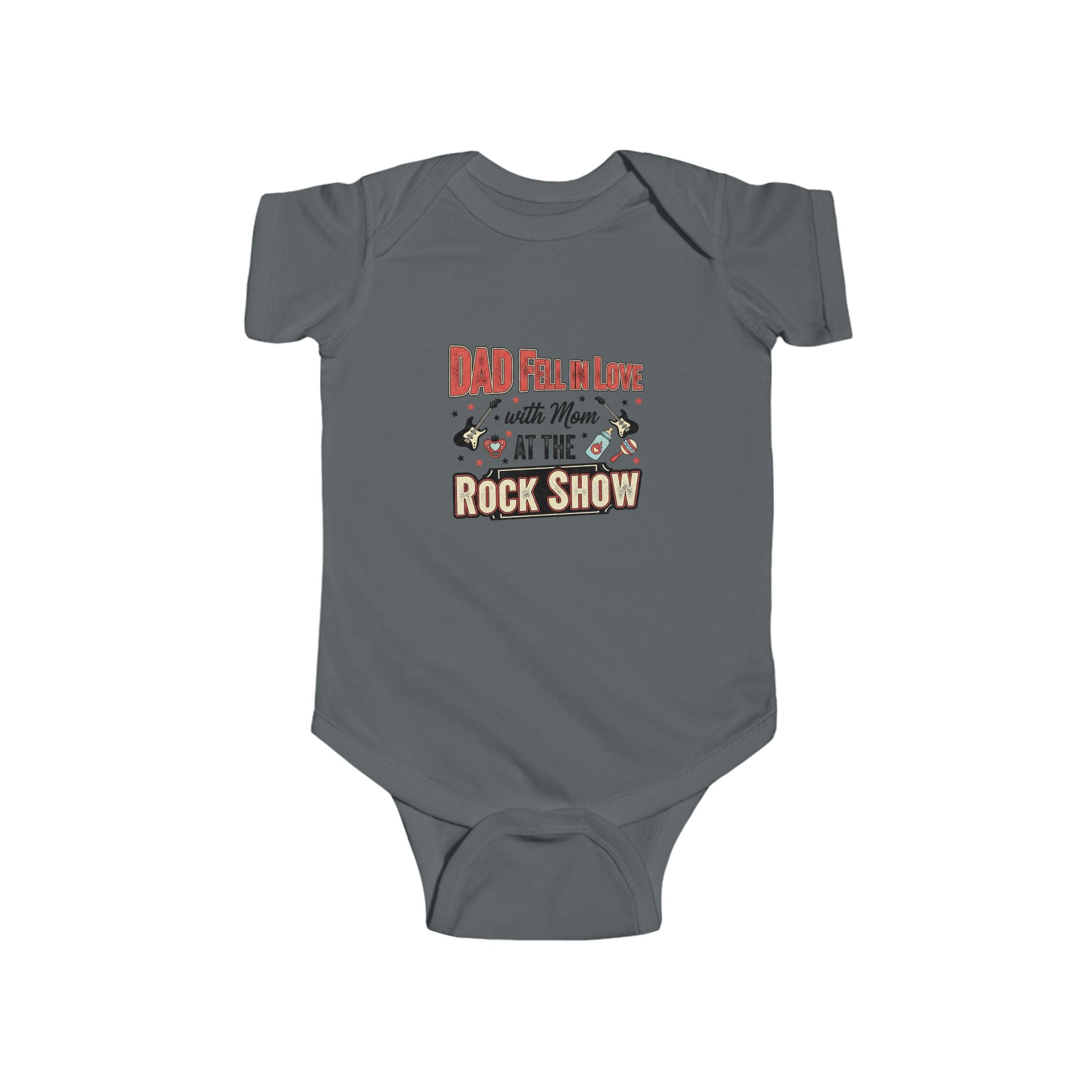 Dad Fell in Love at the Rock Show Baby Onesie | Emo Pop Punk Infant Bodysuit | Millennial Parent Gift