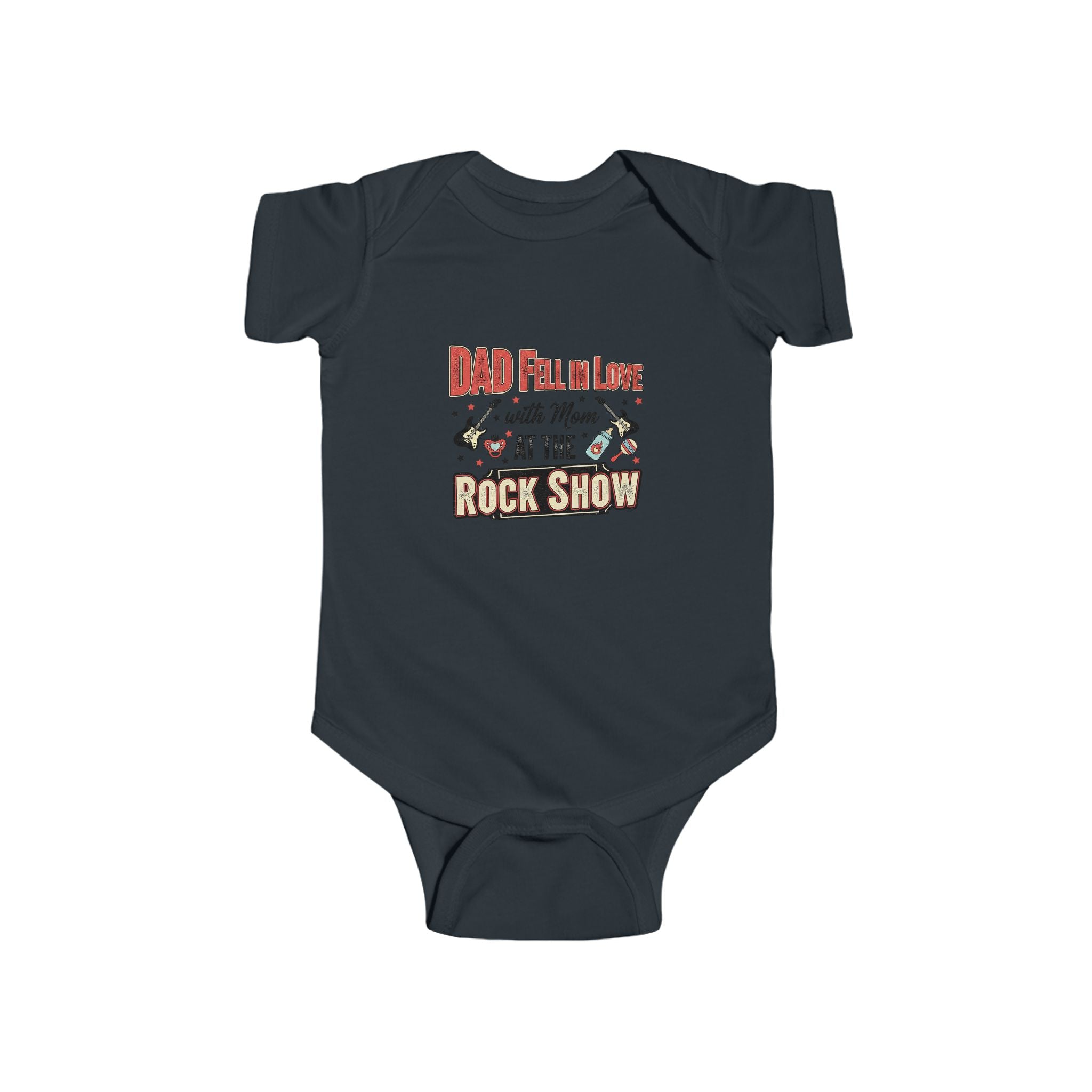 Dad Fell in Love at the Rock Show Baby Onesie | Emo Pop Punk Infant Bodysuit | Millennial Parent Gift