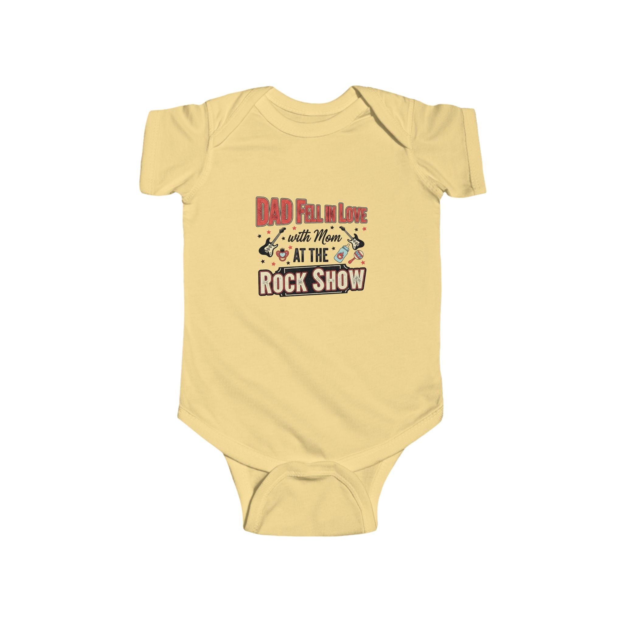 Dad Fell in Love at the Rock Show Baby Onesie | Emo Pop Punk Infant Bodysuit | Millennial Parent Gift