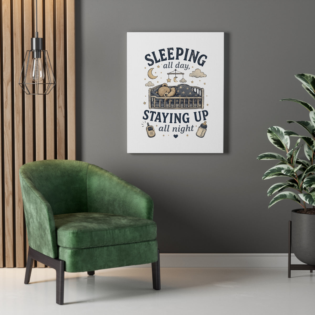 Sleeping All Day Staying Up All Night Nursery Canvas, Pop Punk Baby Nursery Decor, Millennial Nursery Wall Art, Stretched Canvas
