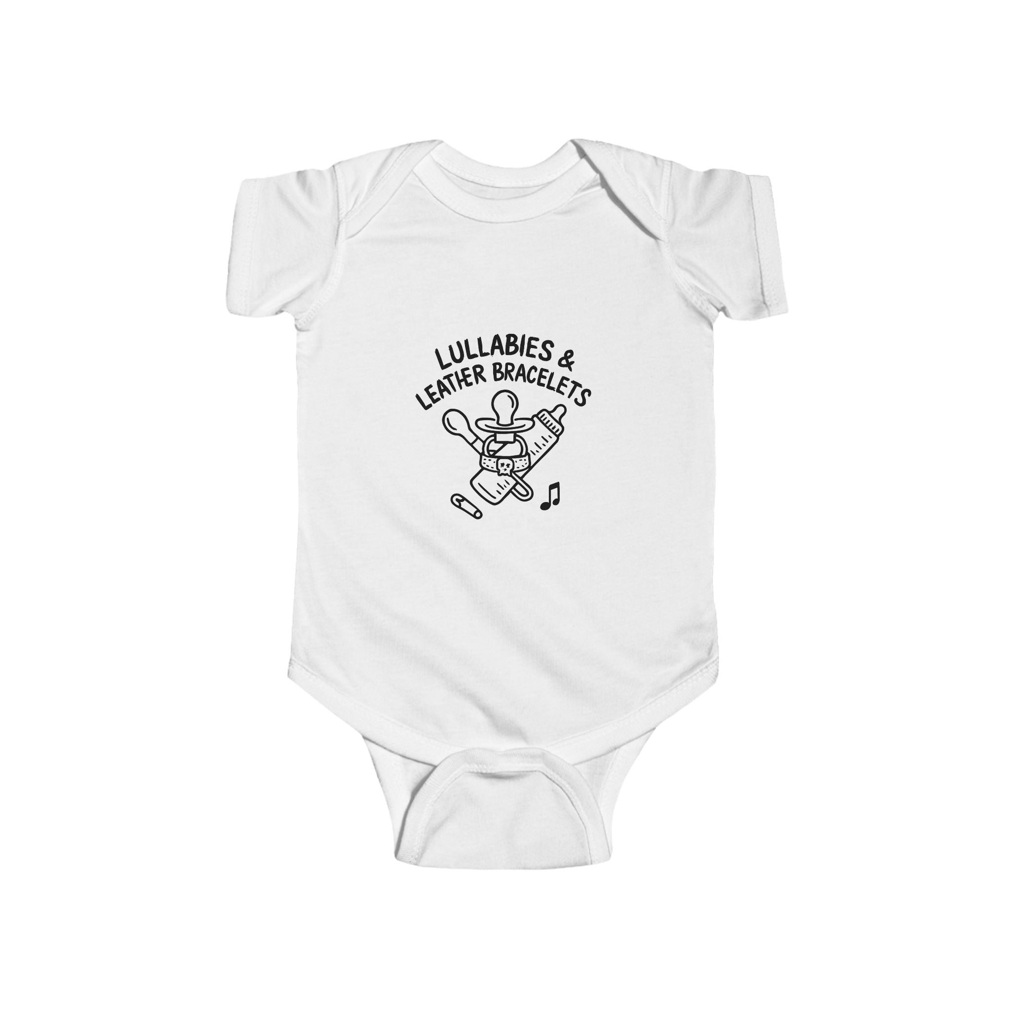 Lullabies and Leather Bracelets Baby Onesie | Emo Nostalgia Infant Bodysuit | Millennial Parent Gift