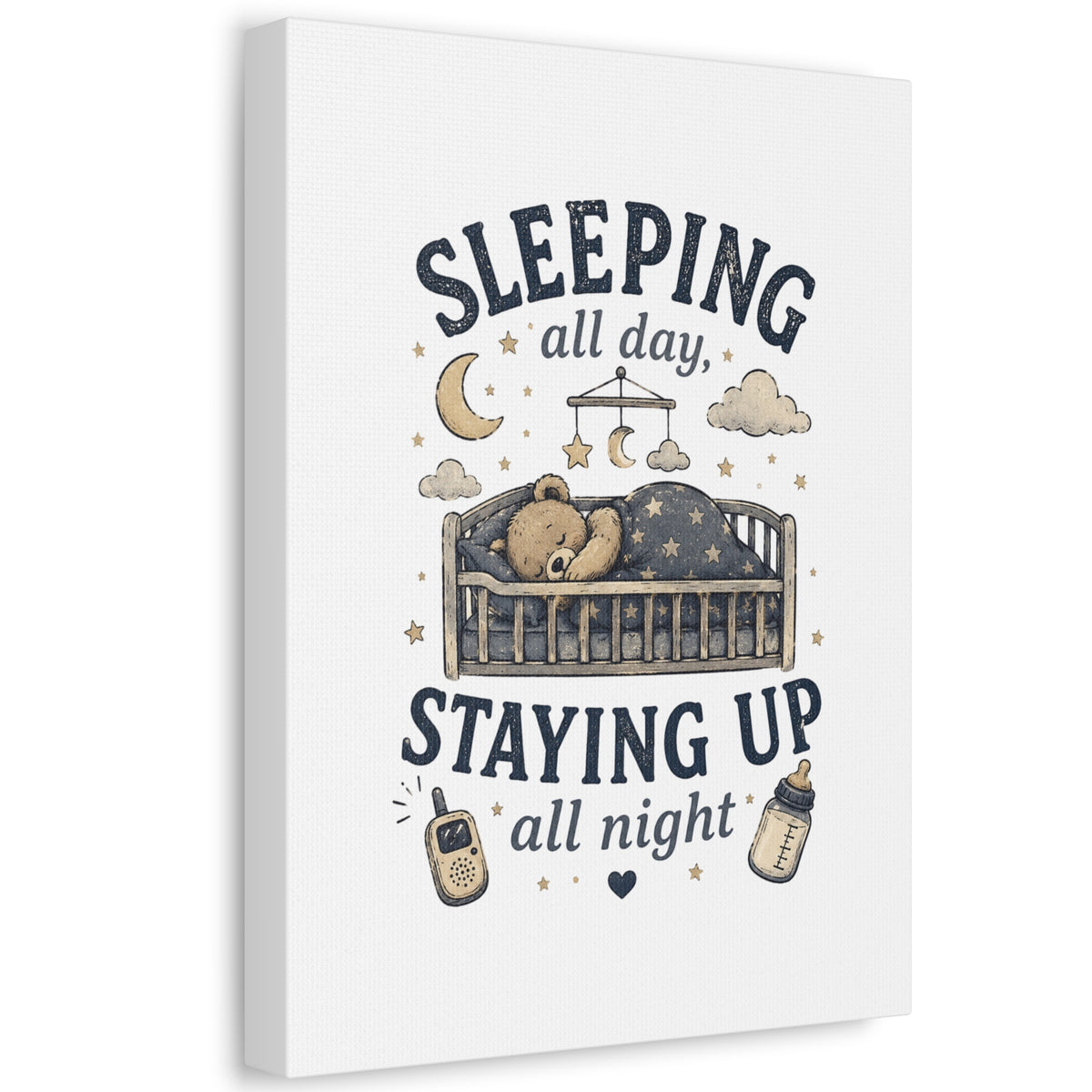 Sleeping All Day Staying Up All Night Nursery Canvas, Pop Punk Baby Nursery Decor, Millennial Nursery Wall Art, Stretched Canvas