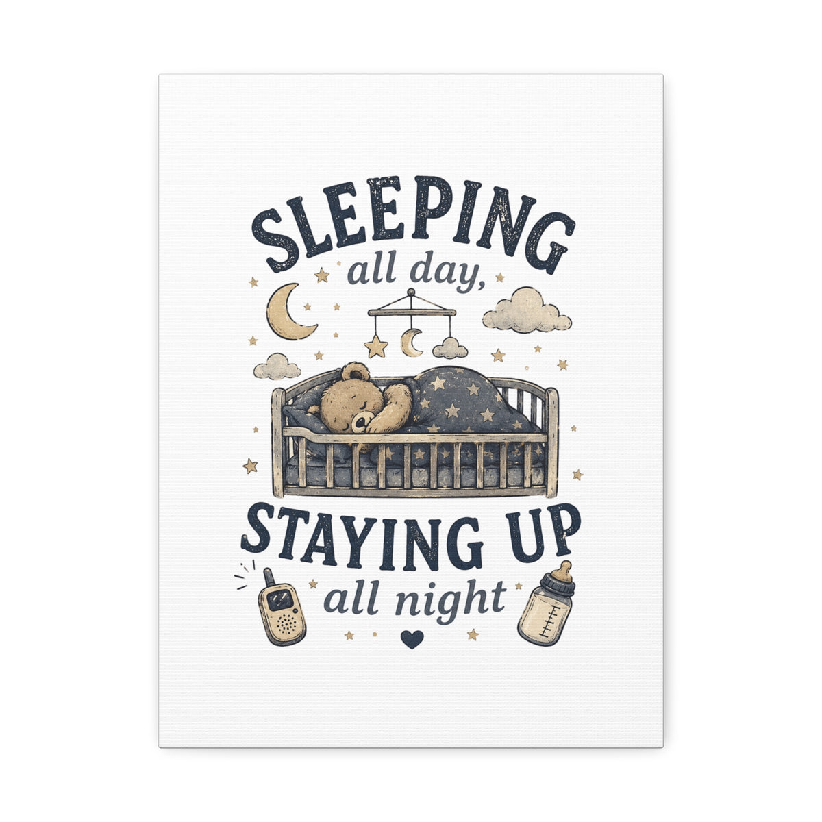 Sleeping All Day Staying Up All Night Nursery Canvas, Pop Punk Baby Nursery Decor, Millennial Nursery Wall Art, Stretched Canvas