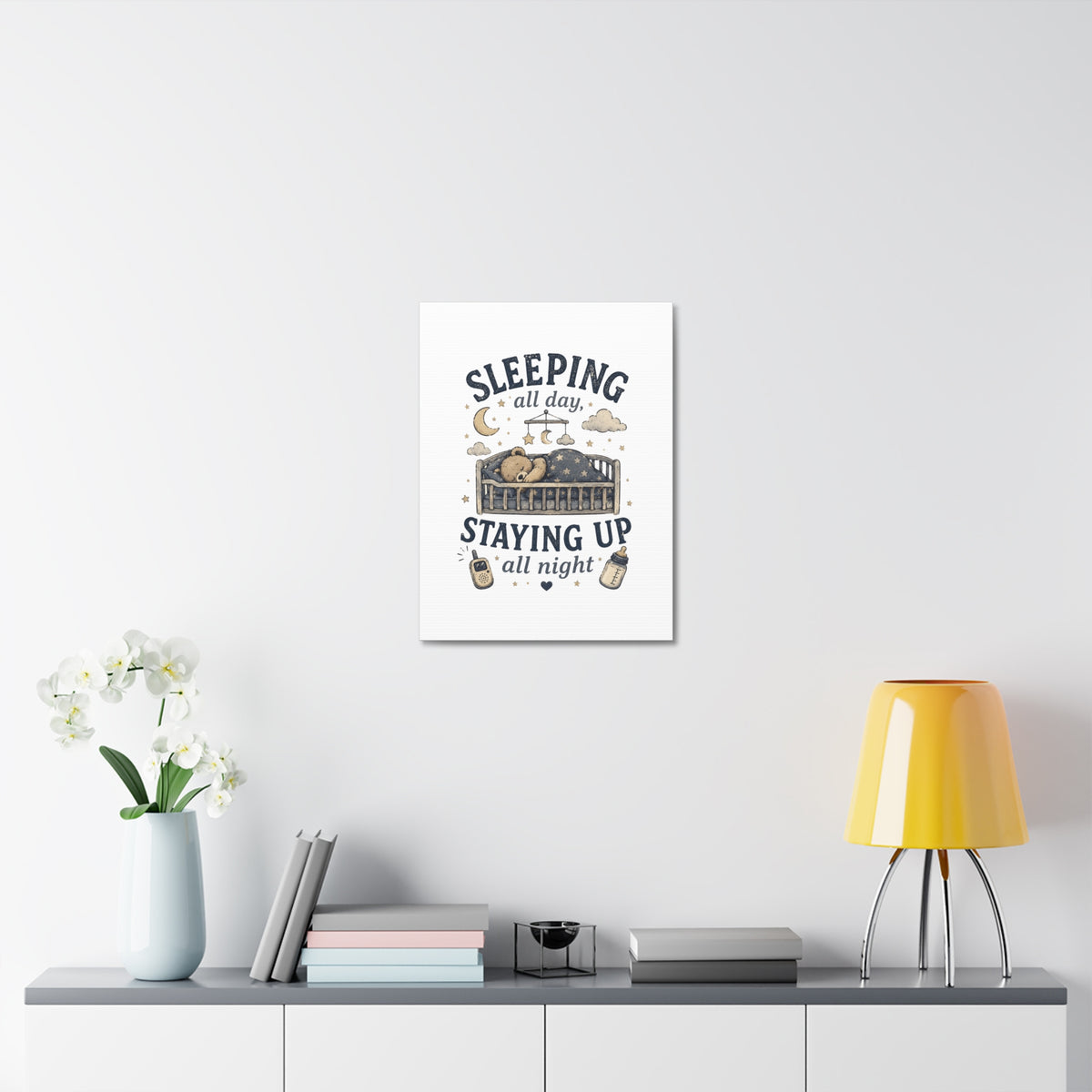 Sleeping All Day Staying Up All Night Nursery Canvas, Pop Punk Baby Nursery Decor, Millennial Nursery Wall Art, Stretched Canvas