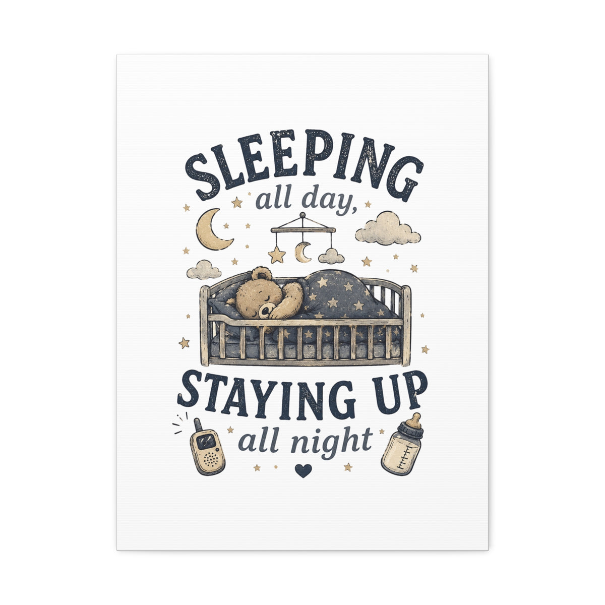 Sleeping All Day Staying Up All Night Nursery Canvas, Pop Punk Baby Nursery Decor, Millennial Nursery Wall Art, Stretched Canvas