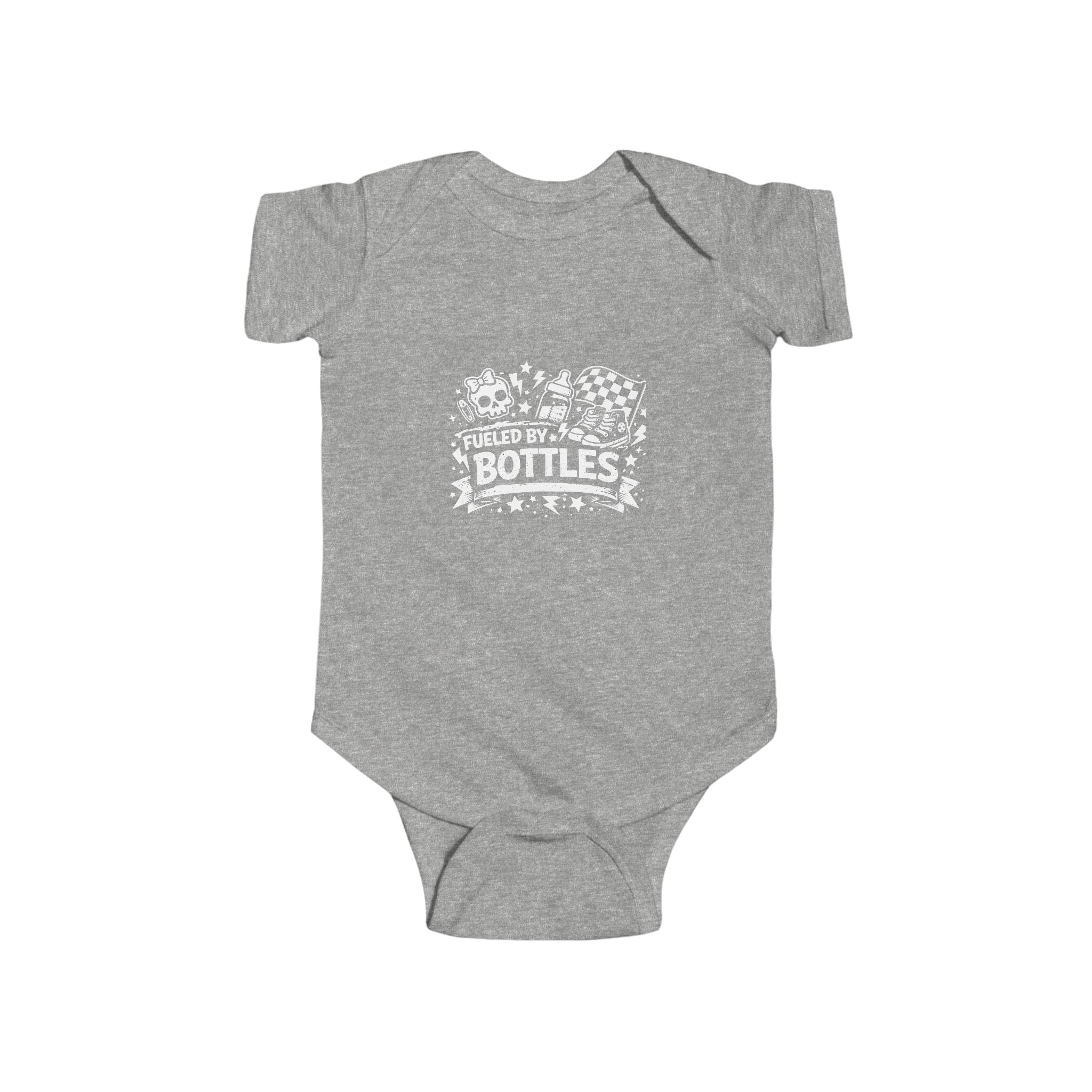 Fueled by Bottles Baby Onesie | Pop Punk Inspired Funny Infant Bodysuit | Millennial Parent Gift
