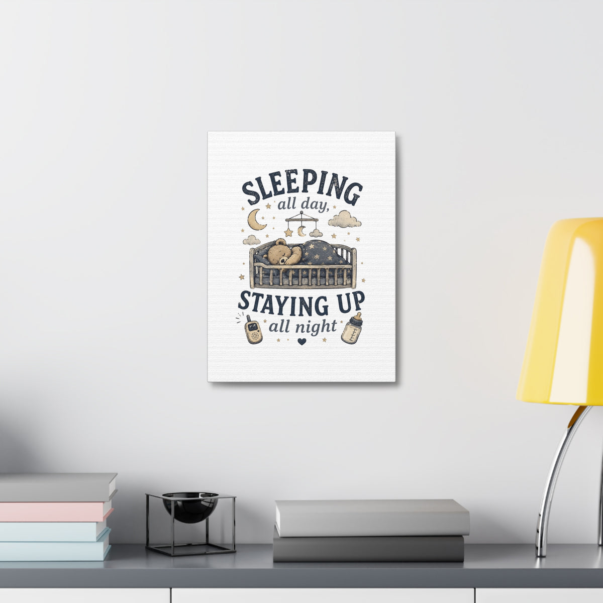 Sleeping All Day Staying Up All Night Nursery Canvas, Pop Punk Baby Nursery Decor, Millennial Nursery Wall Art, Stretched Canvas