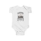 Sleeping All Day Staying Up All Night baby bodysuit | crib, moon, stars design