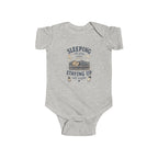 Sleeping All Day Staying Up All Night baby bodysuit | crib, moon, stars design