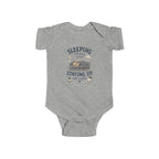 Sleeping All Day Staying Up All Night baby bodysuit | crib, moon, stars design